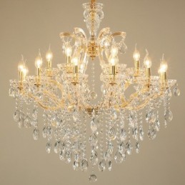 Lustre de cristal dourado com 18 (12+6) luzes