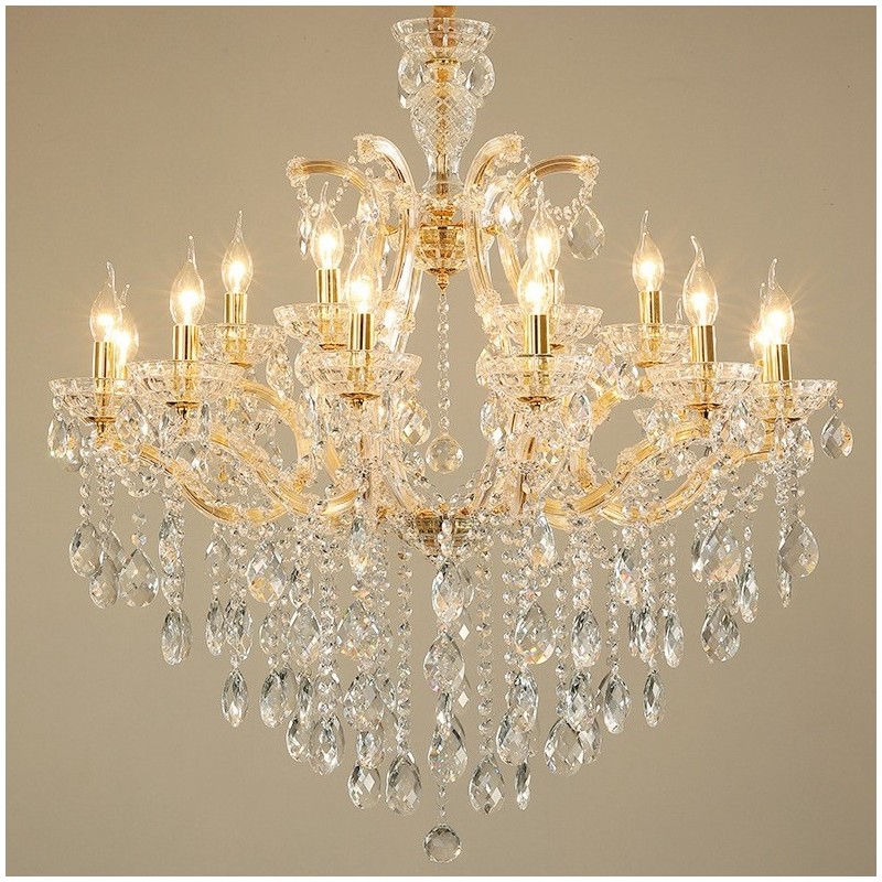 Lustre de cristal dourado com 18 (12+6) luzes