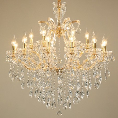 Lustre de cristal dourado com 18 (12+6) luzes Lustre de cristal dourado com 18 (12+6) luzes