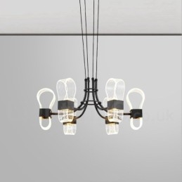 Lustre nórdico de design pós-moderno de 6 luzes com cúpulas de acrílico