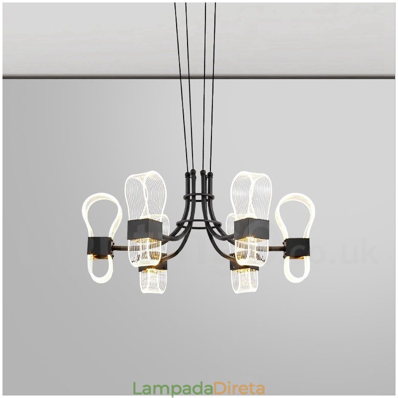 Lustre nórdico de design pós-moderno de 6 luzes com cúpulas de acrílico
