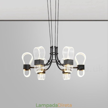 Lustre nórdico de design pós-moderno de 6 luzes com cúpulas de acrílico Lustre nórdico de design pós-moderno de 6 luzes com cúpulas de acrílico