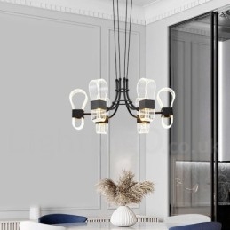 Lustre nórdico de design pós-moderno de 6 luzes com cúpulas de acrílico