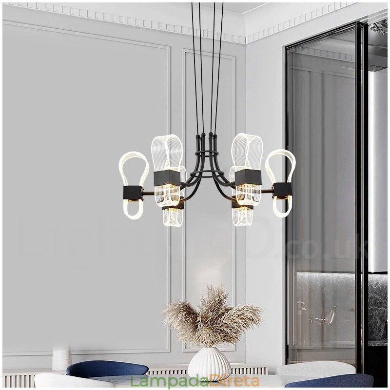 Lustre nórdico de design pós-moderno de 6 luzes com cúpulas de acrílico
