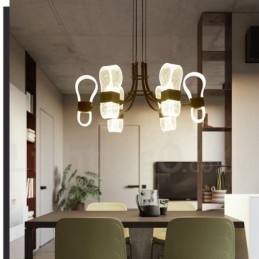 Lustre nórdico de design pós-moderno de 6 luzes com cúpulas de acrílico