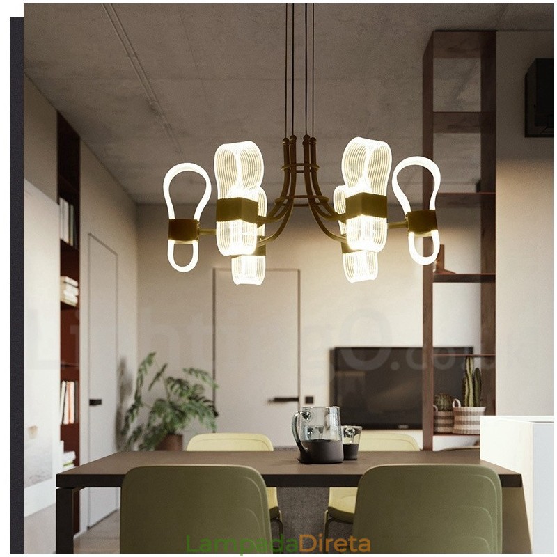Lustre nórdico de design pós-moderno de 6 luzes com cúpulas de acrílico