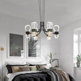 Lustre nórdico de design pós-moderno de 6 luzes com cúpulas de acrílico
