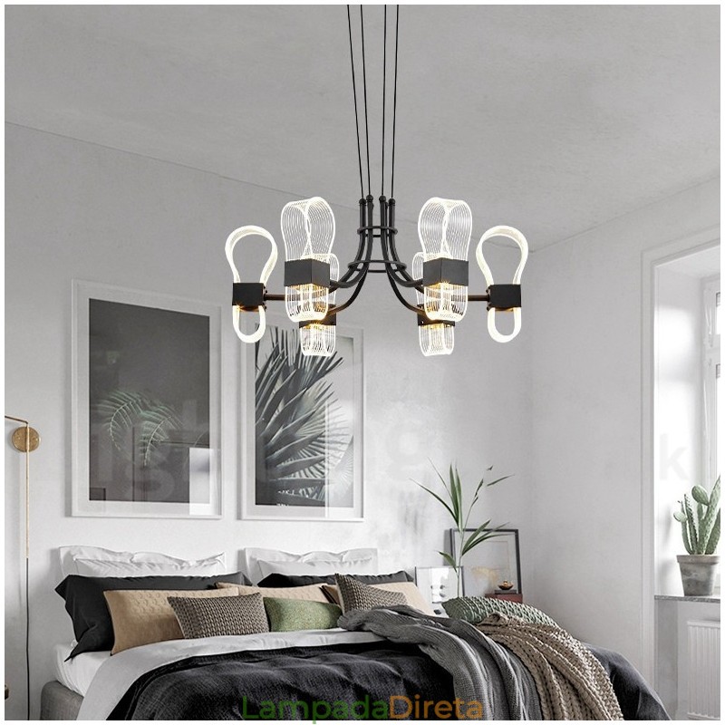 Lustre nórdico de design pós-moderno de 6 luzes com cúpulas de acrílico