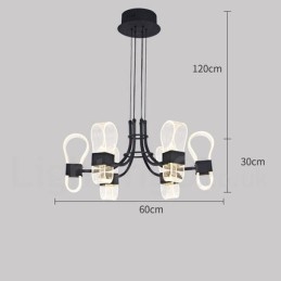 Lustre nórdico de design pós-moderno de 6 luzes com cúpulas de acrílico