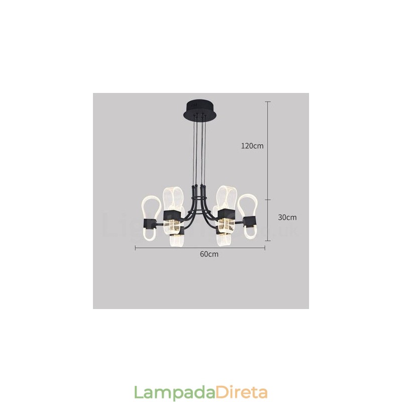 Lustre nórdico de design pós-moderno de 6 luzes com cúpulas de acrílico