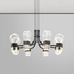 Lustre nórdico pós-moderno de 8 luzes com design de 2021 e cúpulas de acrílico