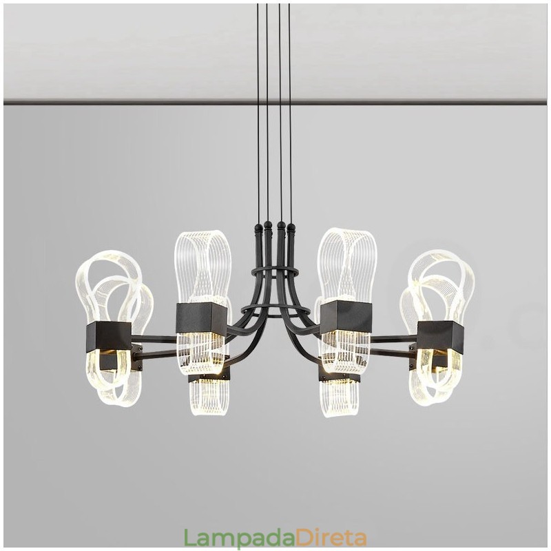 Lustre nórdico pós-moderno de 8 luzes com design de 2021 e cúpulas de acrílico