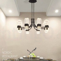 Lustre nórdico pós-moderno de 8 luzes com design de 2021 e cúpulas de acrílico