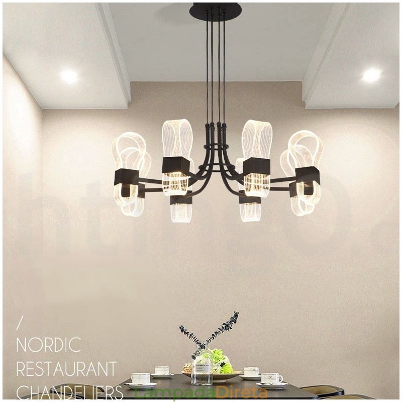 Lustre nórdico pós-moderno de 8 luzes com design de 2021 e cúpulas de acrílico