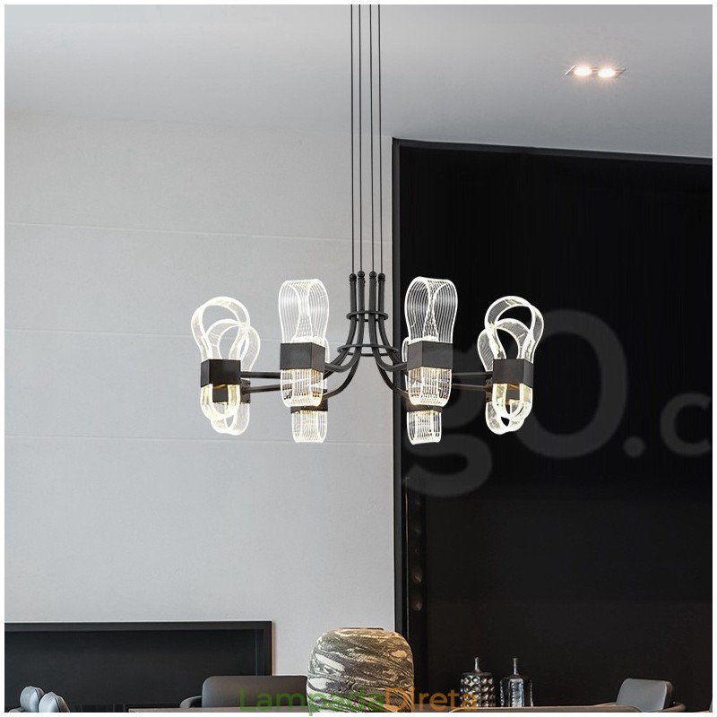 Lustre nórdico pós-moderno de 8 luzes com design de 2021 e cúpulas de acrílico