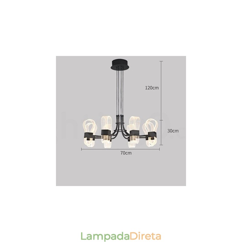 Lustre nórdico pós-moderno de 8 luzes com design de 2021 e cúpulas de acrílico