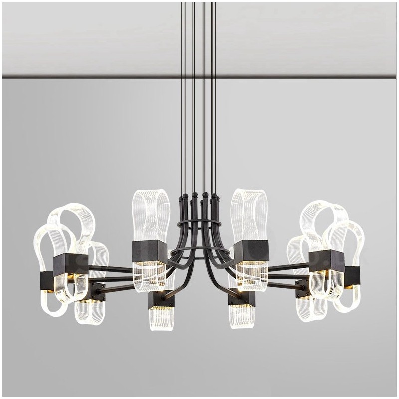 Lustre nórdico pós-moderno de 10 luzes com design de 2021 e cúpulas de acrílico