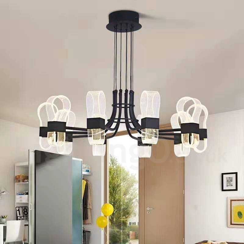 Lustre nórdico pós-moderno de 10 luzes com design de 2021 e cúpulas de acrílico