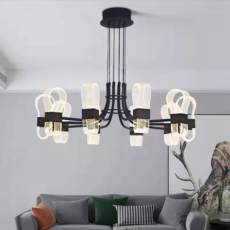 Lustre nórdico pós-moderno de 10 luzes com design de 2021 e cúpulas de acrílico