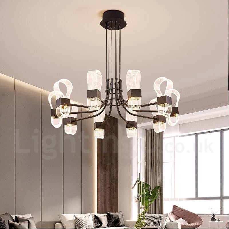 Lustre nórdico pós-moderno de 10 luzes com design de 2021 e cúpulas de acrílico