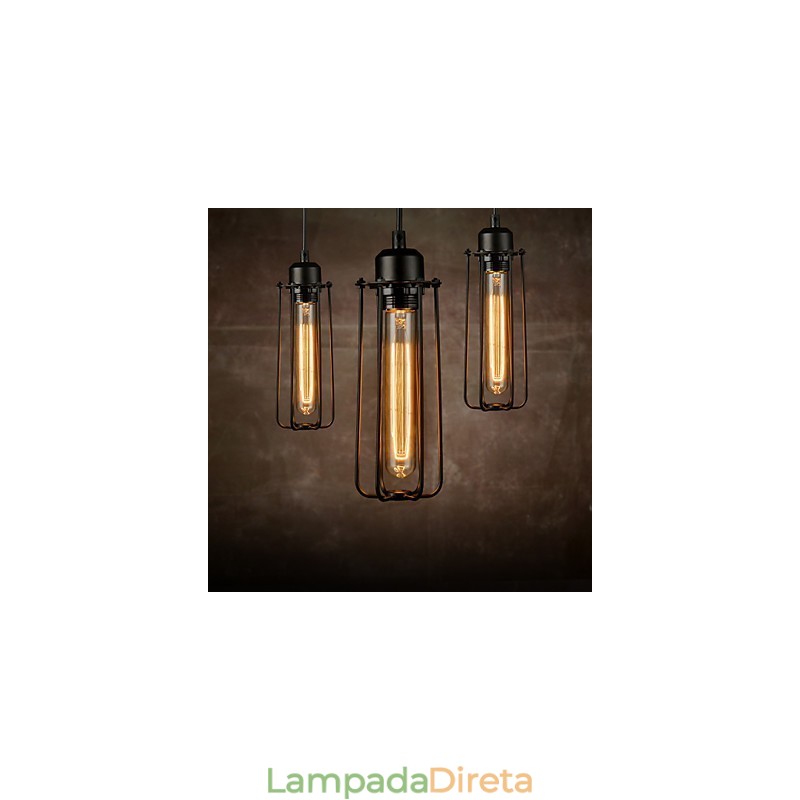 Lustre Mini Estilo Rústico Lodge Retro Metal 3 Luzes Pendentes
