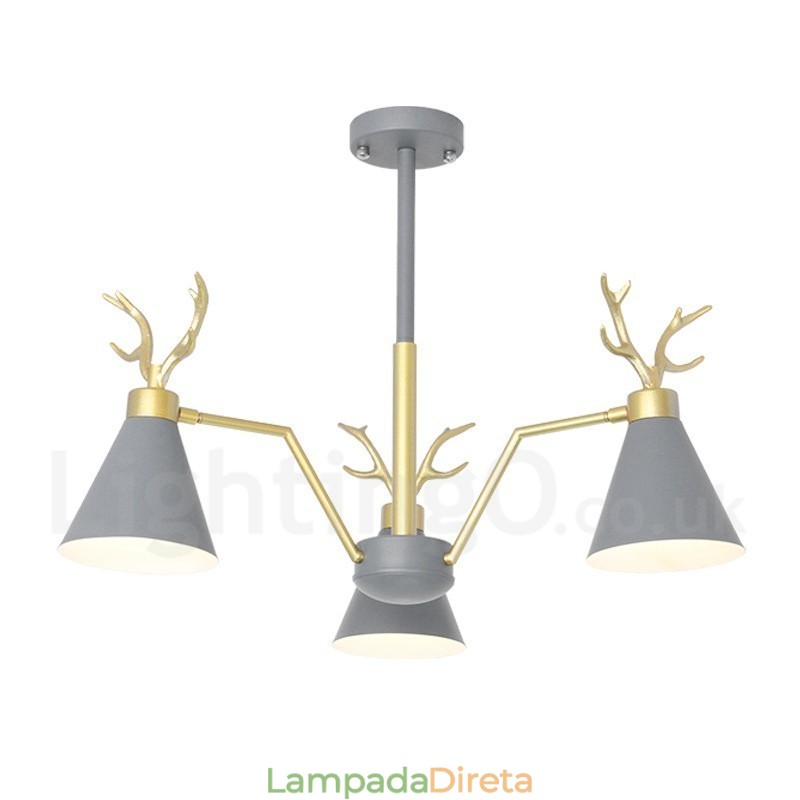 Lustre nórdico moderno de 3 luzes Macaron Antlers