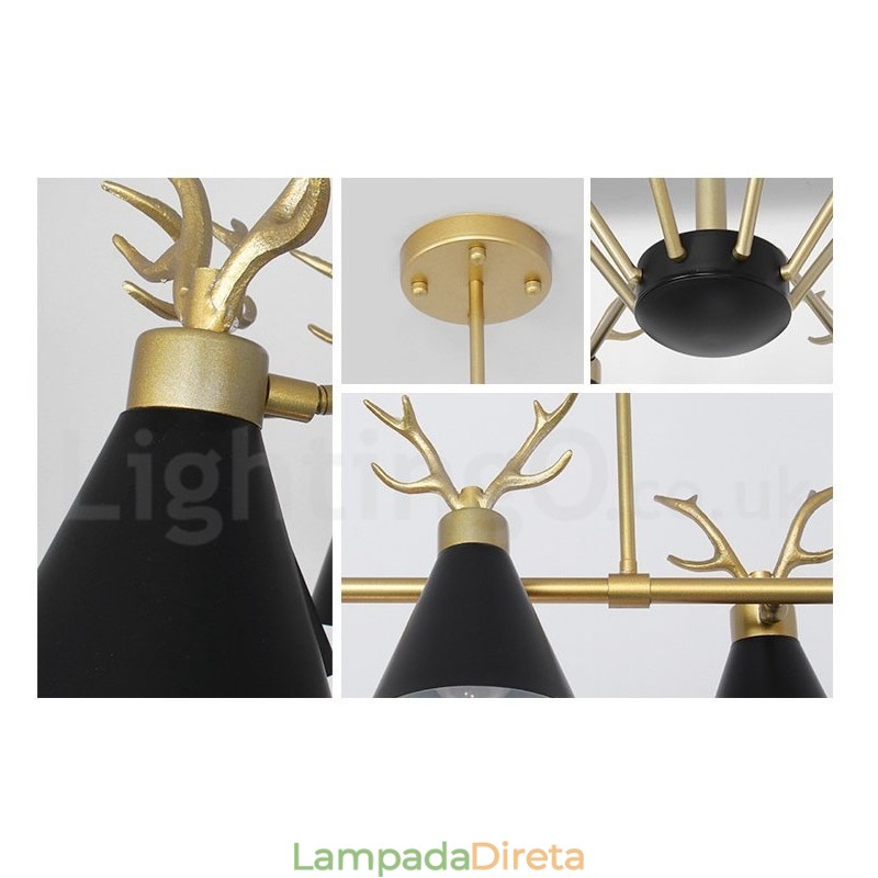 Lustre nórdico moderno de 3 luzes Macaron Antlers