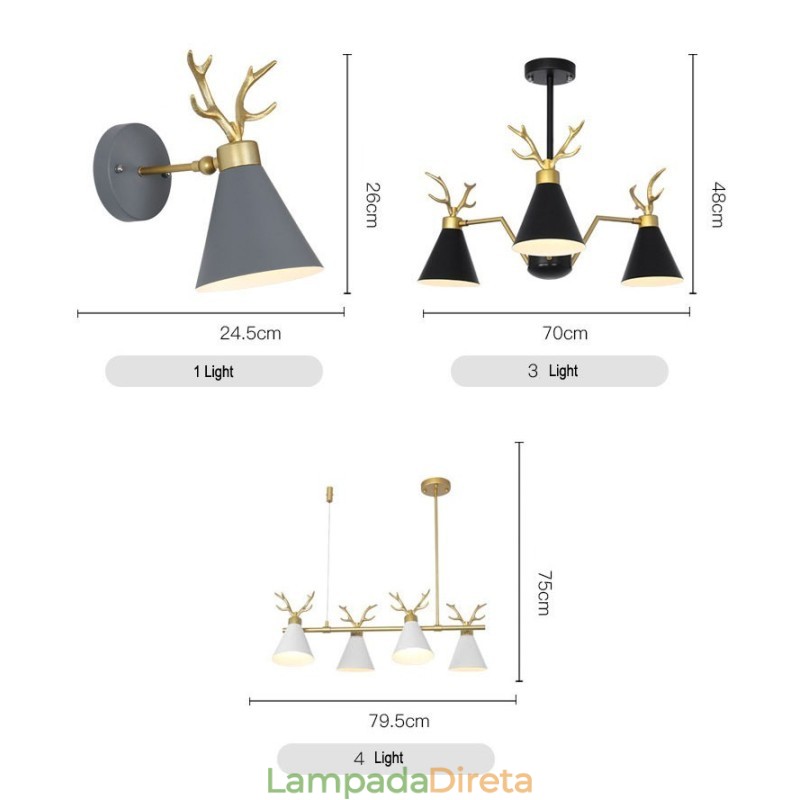 Lustre nórdico moderno de 3 luzes Macaron Antlers
