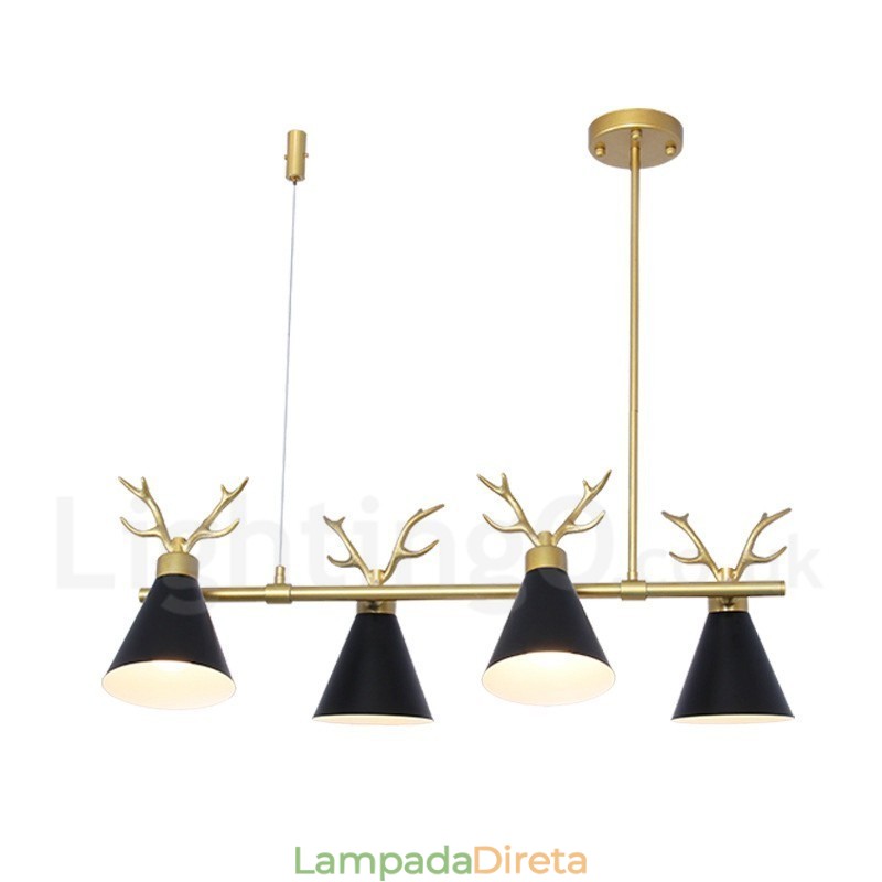 Lustre nórdico moderno de 4 luzes Macaron Antlers
