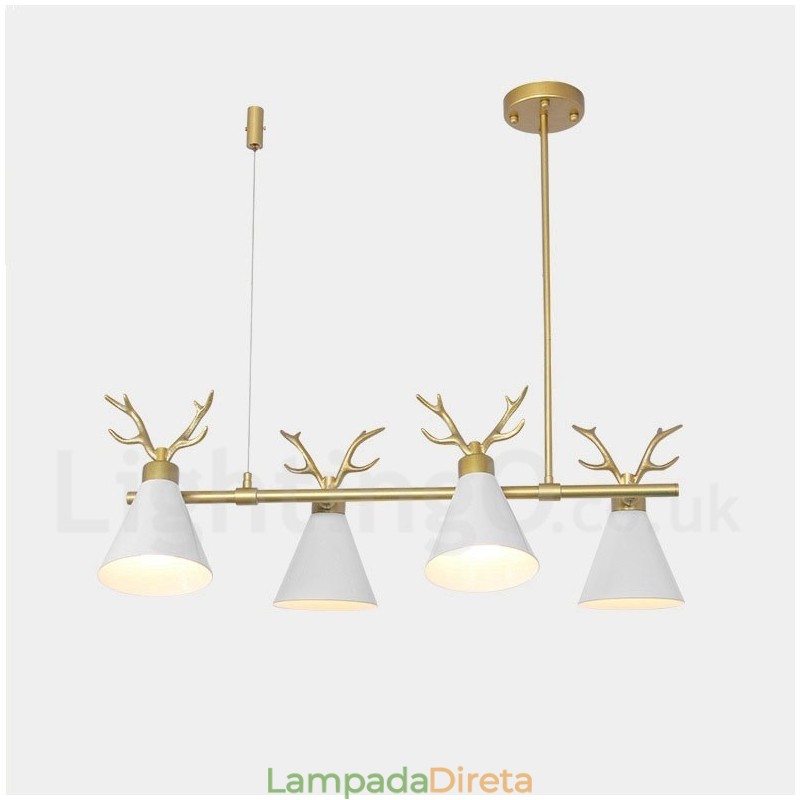 Lustre nórdico moderno de 4 luzes Macaron Antlers