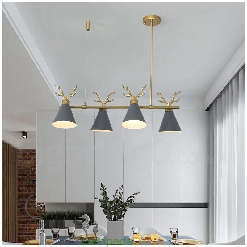 Lustre nórdico moderno de 4 luzes Macaron Antlers