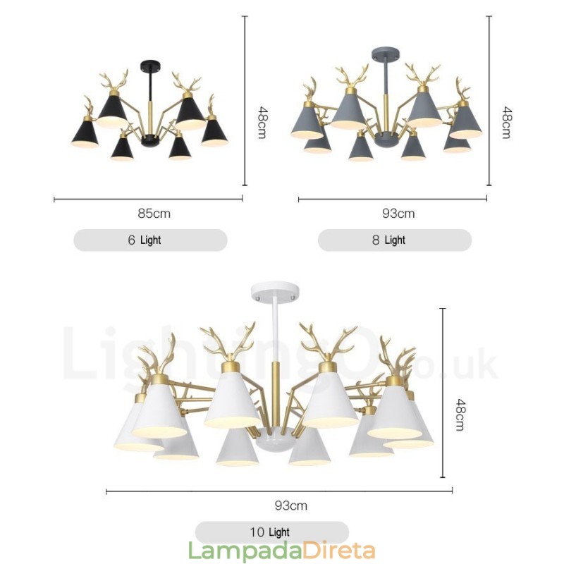 Lustre nórdico moderno de 4 luzes Macaron Antlers