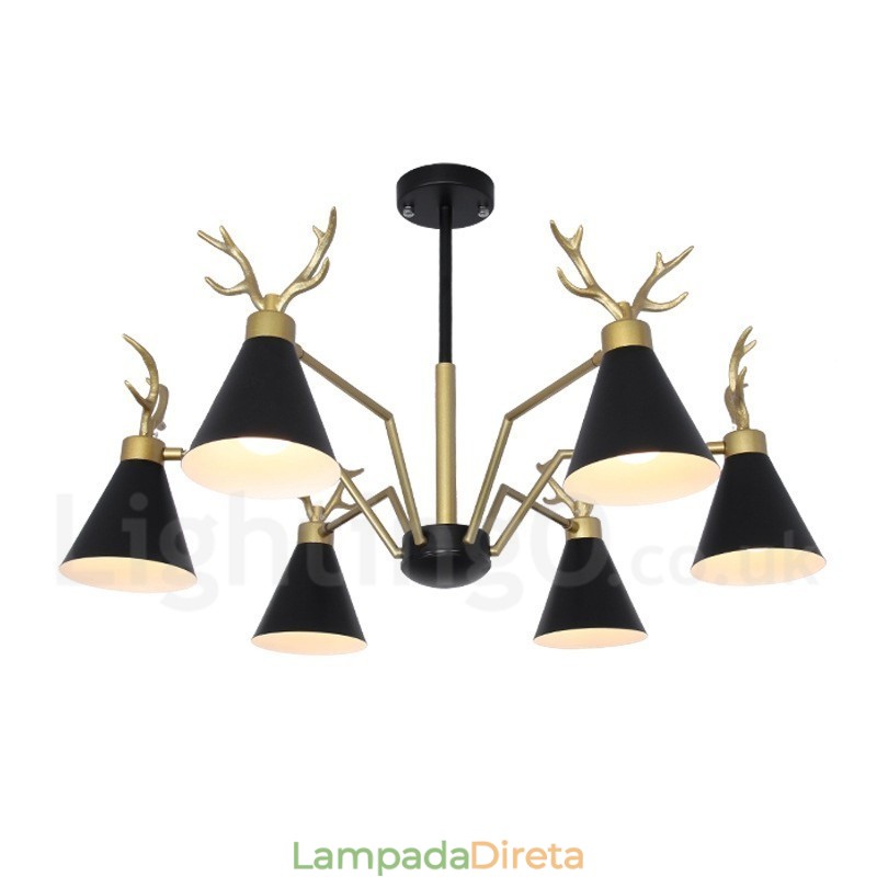 Lustre nórdico moderno de 6 luzes Macaron Antlers