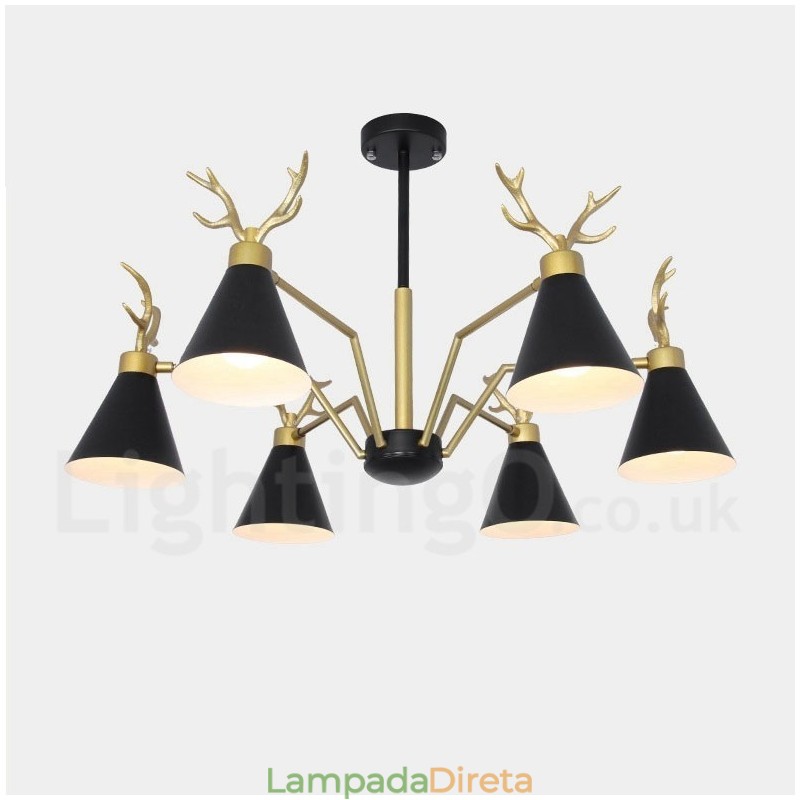 Lustre nórdico moderno de 6 luzes Macaron Antlers
