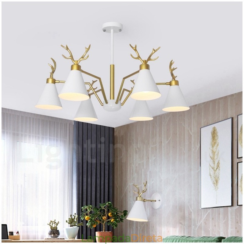 Lustre nórdico moderno de 6 luzes Macaron Antlers