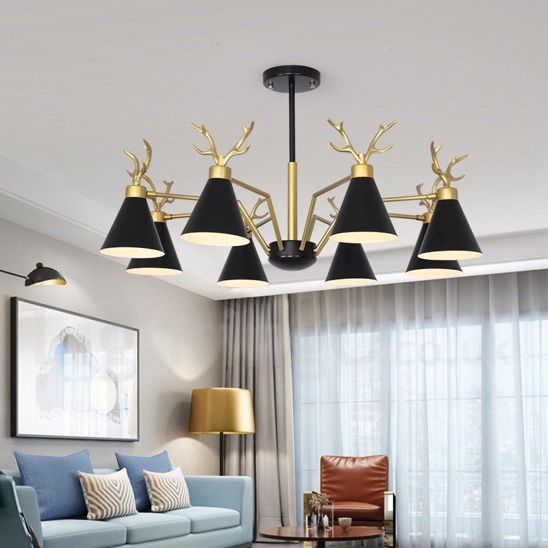 Lustre nórdico moderno de 8 luzes Macaron Antlers