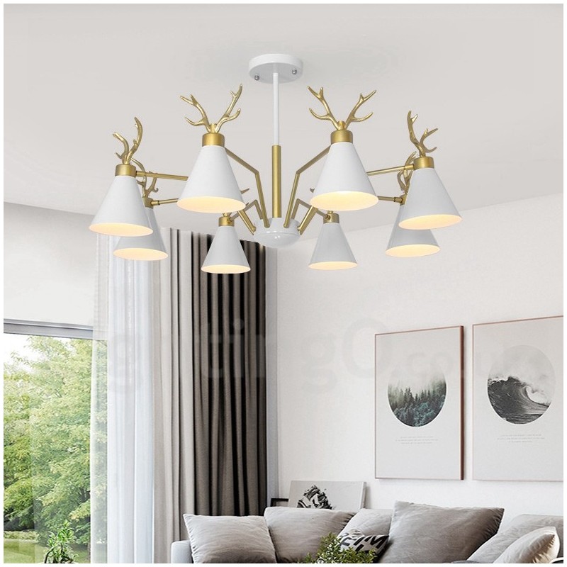 Lustre nórdico moderno de 8 luzes Macaron Antlers