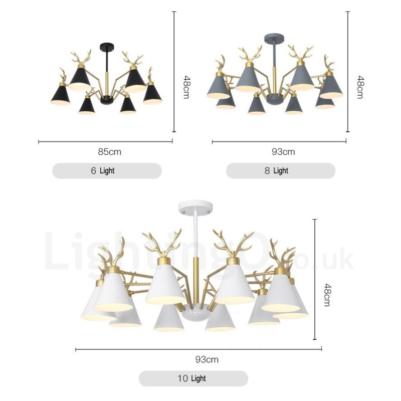 Lustre nórdico moderno de 8 luzes Macaron Antlers