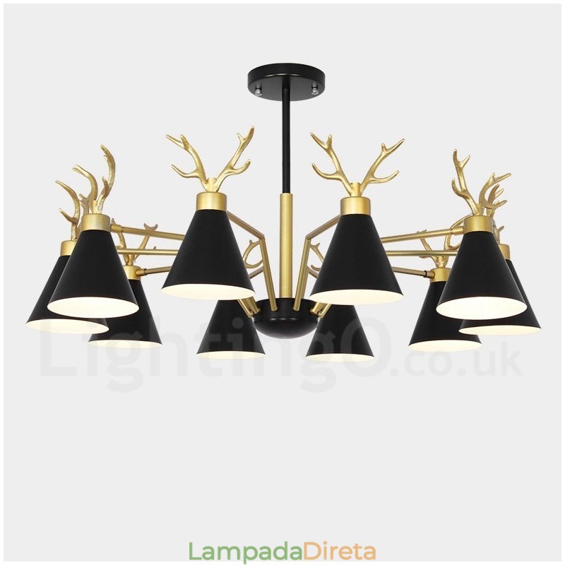 Lustre nórdico moderno de 10 luzes Macaron Antlers