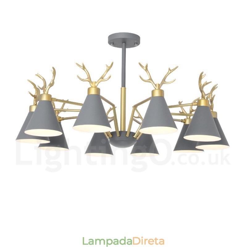 Lustre nórdico moderno de 10 luzes Macaron Antlers