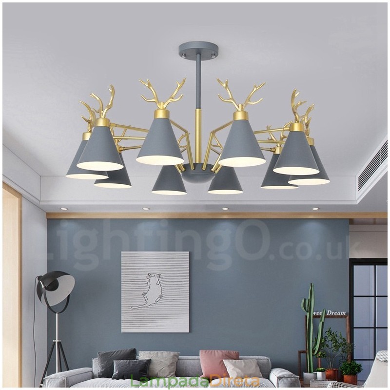 Lustre nórdico moderno de 10 luzes Macaron Antlers