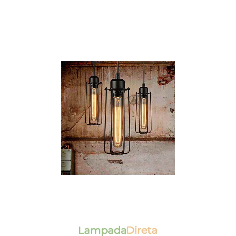 Lustre Mini Estilo Rústico Lodge Retro Metal 3 Luzes Pendentes