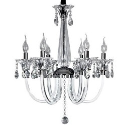 Lustre de Cristal Elegante com 6 Luzes em Bulbo de Vela