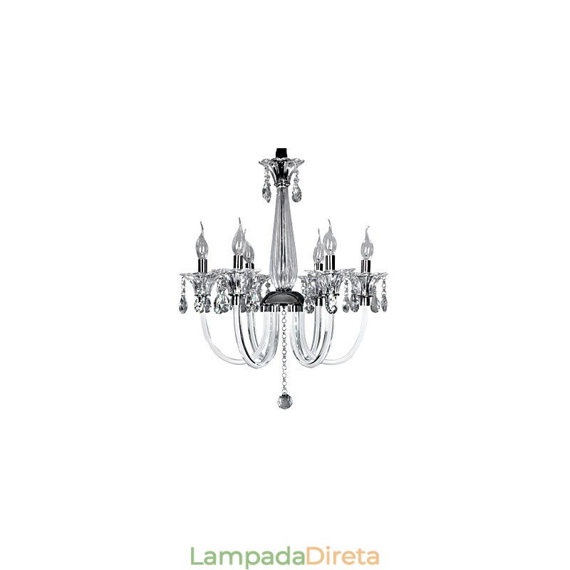 Lustre de Cristal Elegante com 6 Luzes em Bulbo de Vela