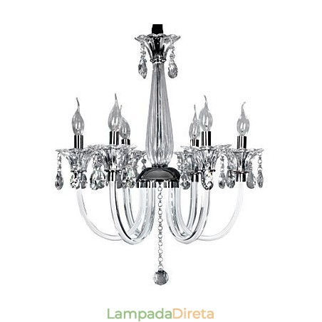 Lustre de Cristal Elegante com 6 Luzes em Bulbo de Vela Lustre de Cristal Elegante com 6 Luzes em Bulbo de Vela