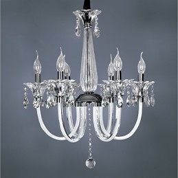 Lustre de Cristal Elegante com 6 Luzes em Bulbo de Vela