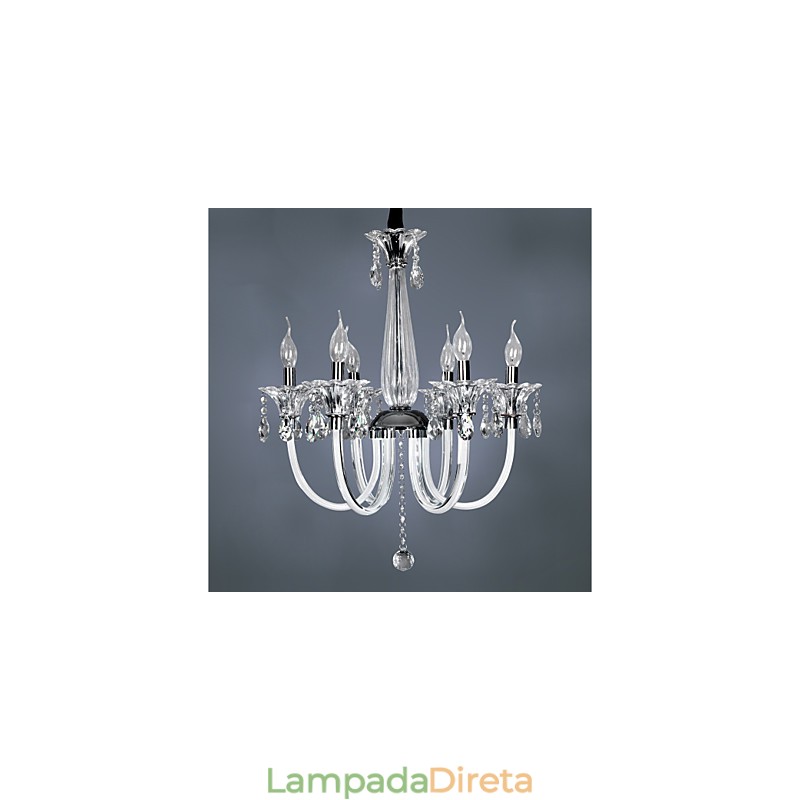 Lustre de Cristal Elegante com 6 Luzes em Bulbo de Vela