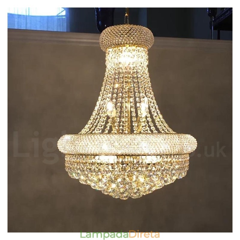 Lustre de cristal K9 clássico tradicional redondo de 2 níveis para