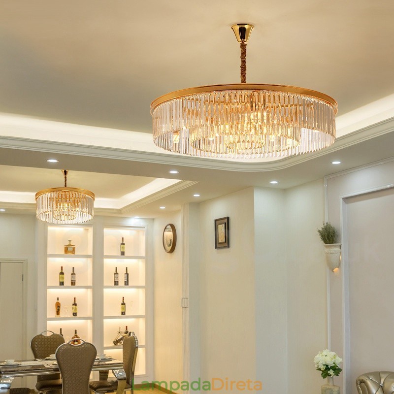 Pós-moderno Luxo Redondo K9 Cristal Pingente Lustre Luzes Salão de Exposição
