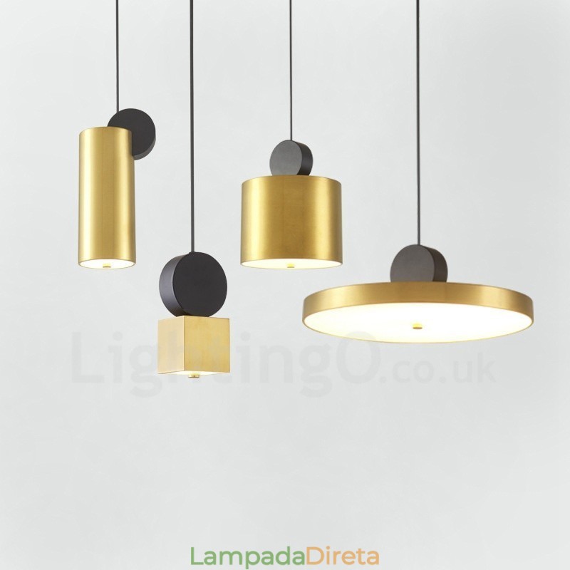 4 estilos de luz pendente pós-moderna dourada e preta